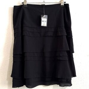 Nue Options Black Tiered Ruffle Knee Length Skirt G6U002 Misses 6 NEW